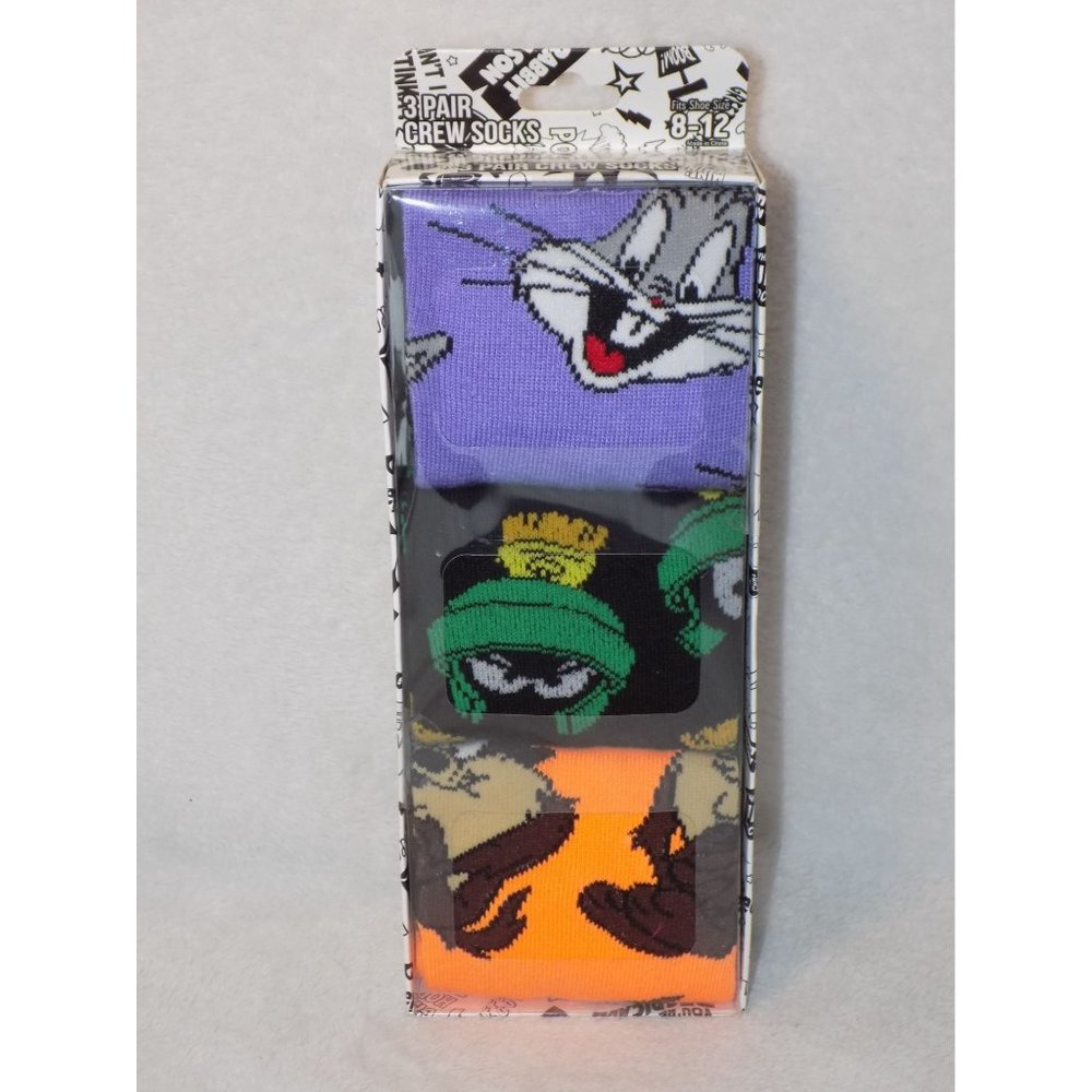 Looney Tunes Bug-Taz-Marvin the Martian Men's 3-Pack Size 8-12 Adult Crew Socks - Picture 2 of 5